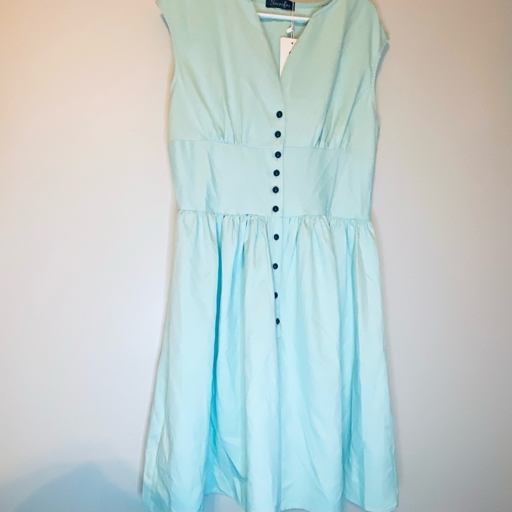NWT Retro Vintage Inspired Chic Mint Green Sleeveless Midi Dress - Picture 10 of 11